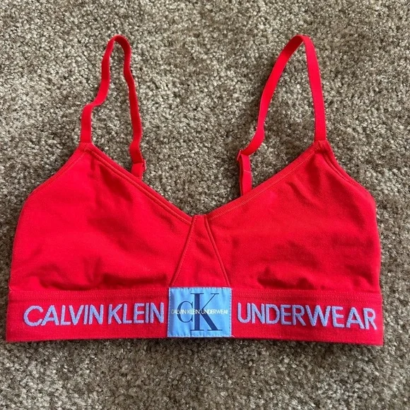 Calvin Klein monogram underlined triangle bralette in manic red - Picture 5 of 6